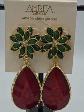 5 for $25! Amrita Singh Green Floral and Red Teardrop Earrings